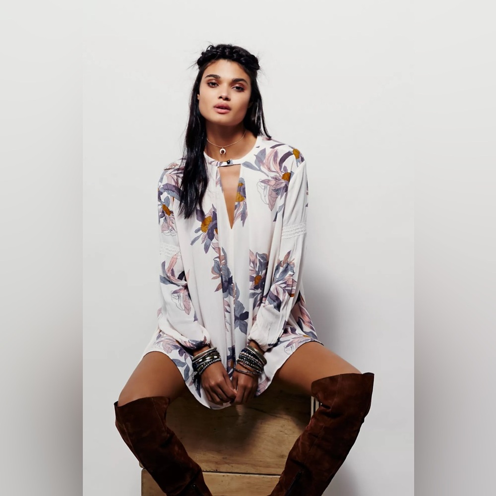 Free people Electric Orchid Print Swing Tunic